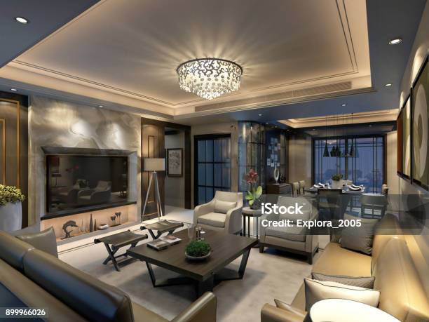 3d Render Of Luxury Home Stock Photo - Download Image Now - Luxury, Home Interior, Living Room