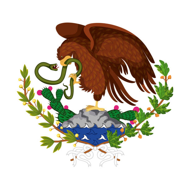 Ilustración de Emblema De La Bandera Mexicana De Colores Silueta Del Águila  Con Serpiente En El Pico Sobre La Roca Y Planta De Cactus y más Vectores  Libres de Derechos de Águila -