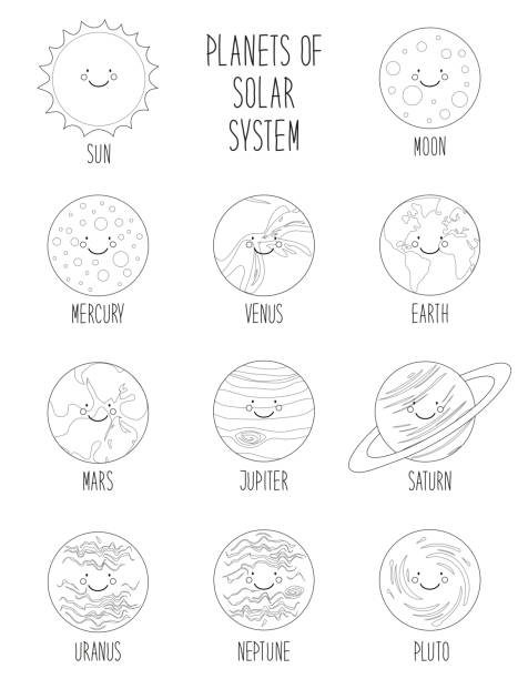 Cute Coloring Pages Of Smiling Cartoon Characters Of Planets Of Solar  System Childish Background Stock Illustration - Download Image Now - iStock