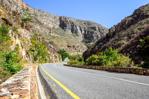 Beautiful view of the R324 road between Barrydale and Swellendam in South Africa. The road leads to Tradouw's pass which winds its way through the Langeberg mountain range.