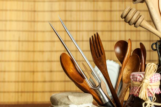 istock Kitchen tools on the table. Utensils for chefs. Old wooden spoon. 899993210