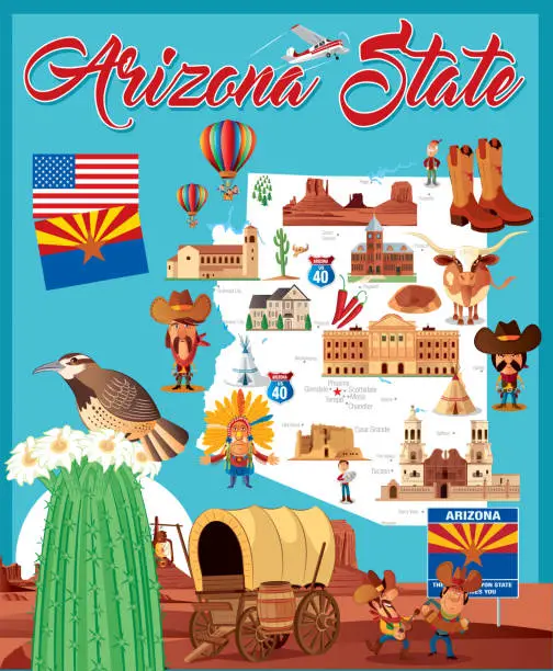 Vector illustration of Cartoon map of Arizona State