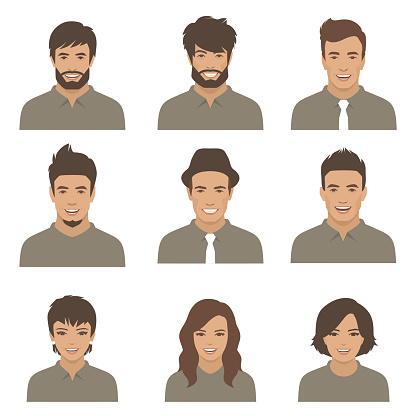 vector people faces. woman, man flat cartoon avatars