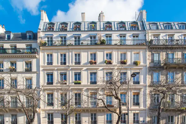 Paris, beautiful building facade in a attractive area of the capital, in the center