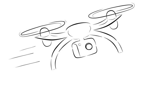 Simple Sketch : Fly and fast Moving Drone vector art illustration