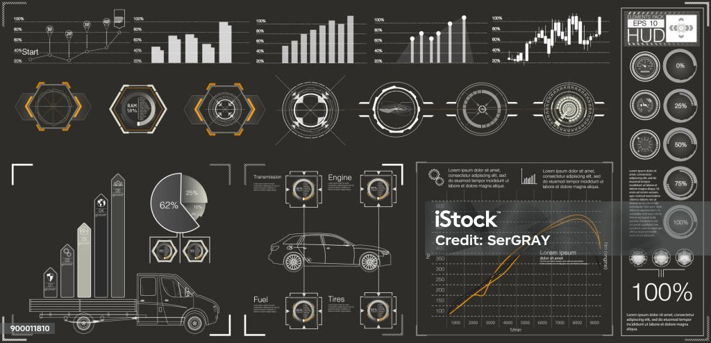 Futuristic user interface. HUD UI. Abstract virtual graphic touch user interface. Futuristic user interface. HUD UI. Abstract virtual graphic touch user interface. Cars infographic. Vector science abstract.  Vector illustration. Technology stock vector