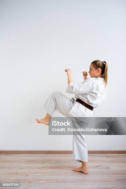 Karate Girl Training Stock Photo - Download Image Now - Active Lifestyle, Adult, Adults Only