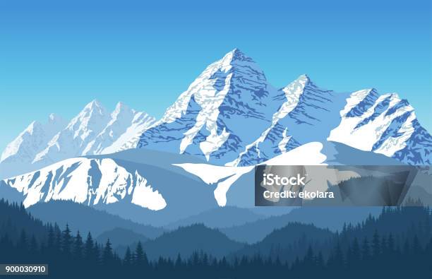 Ilustración de Vector Paisaje Alpino Con Picos Cubiertos De Nieve y más Vectores Libres de Derechos de Montaña - Montaña, Nieve, Monte Everest