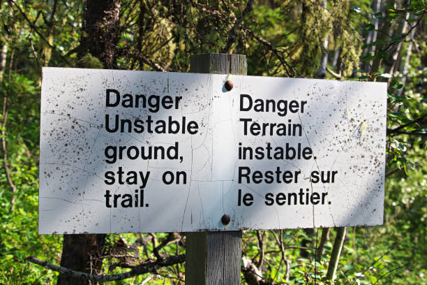 istock Danger unstable ground, stay on trail sign 900071262