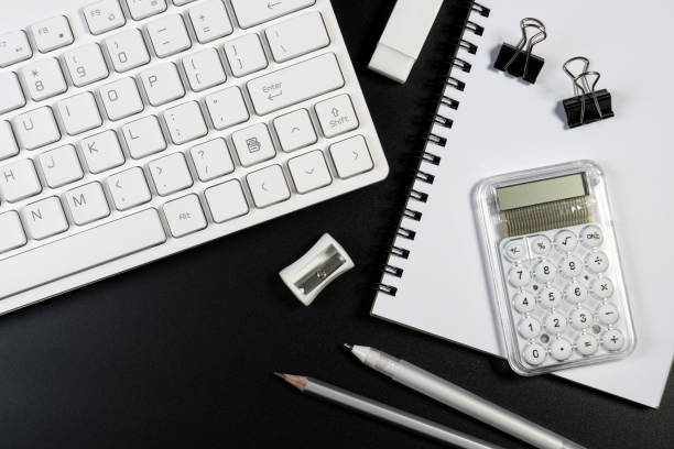 istock Top view with business desk and copy space for text. 900082606