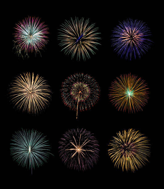 istock Colorful fireworks isolated on black background 900082854