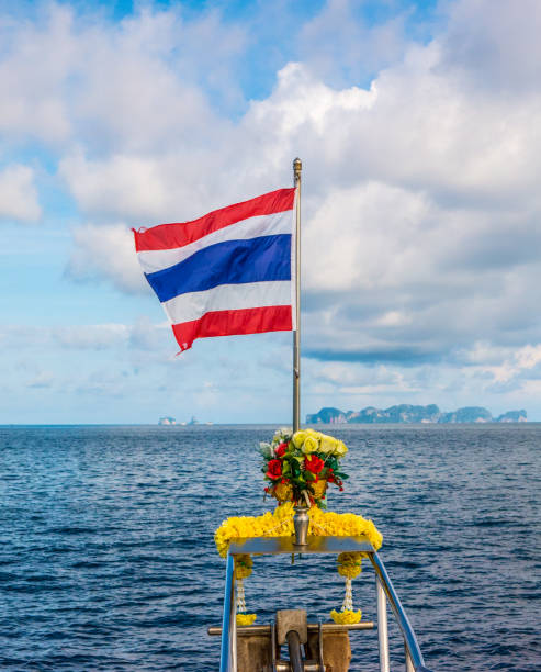 istock Phi Phi Islands, Andaman Sea, Krabi Archipelago with Thai flag 900085648