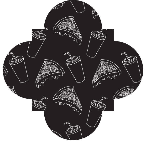 frame with pizza and soda pattern background frame with pizza and soda pattern background vector illustration design pizza place stock illustrations