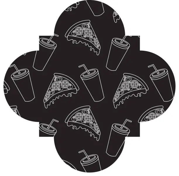 Vector illustration of frame with pizza and soda pattern background