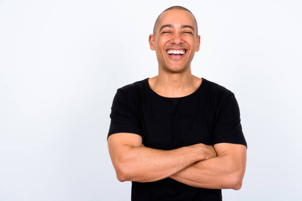 istock Portrait Of Handsome Bald Man Against White Background 900100710