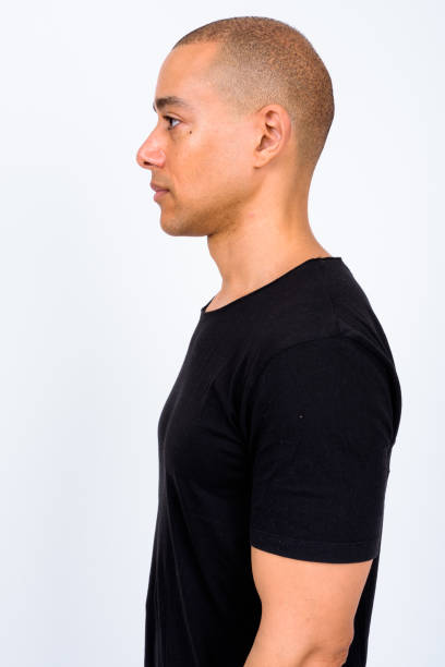 Portrait Of Handsome Bald Man Against White Background