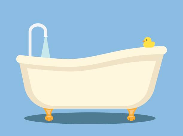 ilustraciones, imágenes clip art, dibujos animados e iconos de stock de bañera de diseño plano - bañera