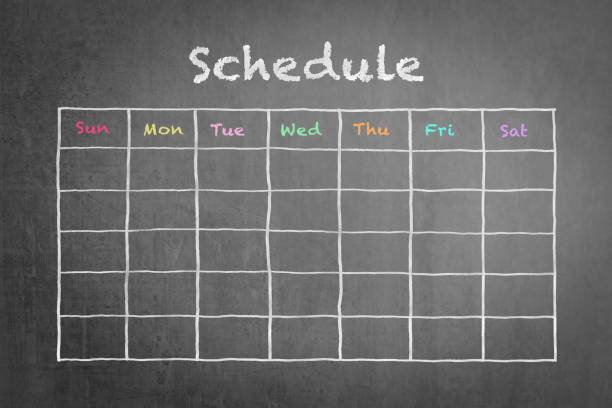 istock Schedule - Timetable blank calendar on school or business chalkboard 900111918