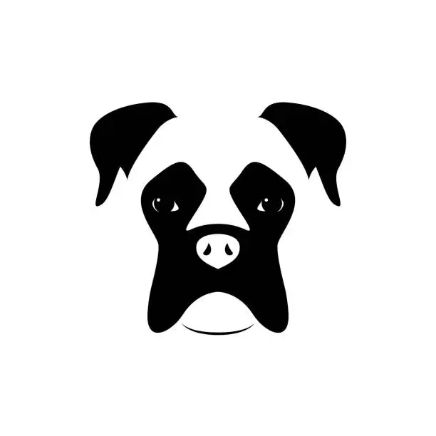 Vector illustration of Boxer dog muzzle. Black and white. Vector illustration.
