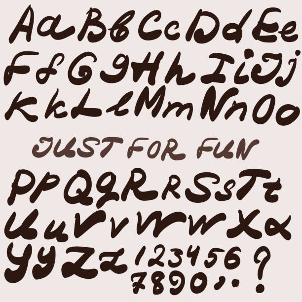 ilustraciones, imágenes clip art, dibujos animados e iconos de stock de letra de pincel de escritura. alfabeto vectorial - alphabet english culture paint typescript