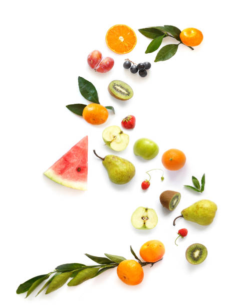 istock Various  fruits isolated on white background, top view, flat layout. 900169450