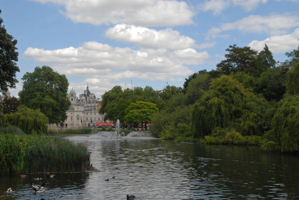 London, United Kingdom - June 6, 2015: Lake in St. James´s Park and Horse Guards Admiralty Building