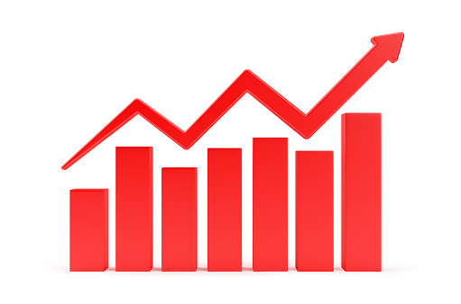 Business finance and economy growth chart, line graphs with moving up arrow sign