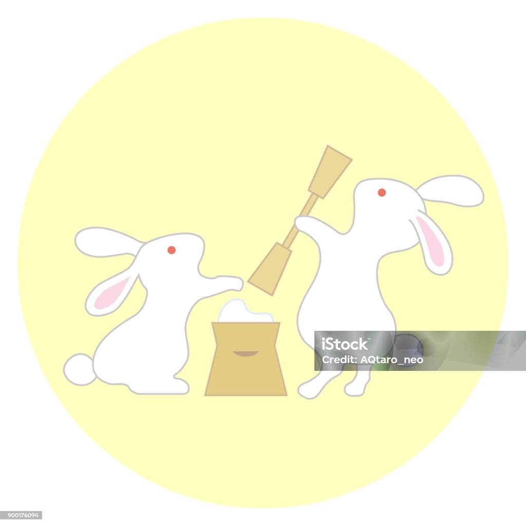 Moon Rabbit Rice Cake Rabbits Making Rice Cake At Moonlight Party Stock Illustration ...