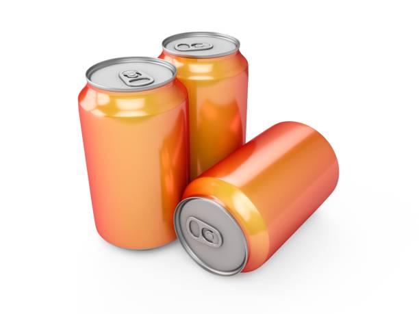 istock 3d rendering of three orange aluminum cans over white background 900184596