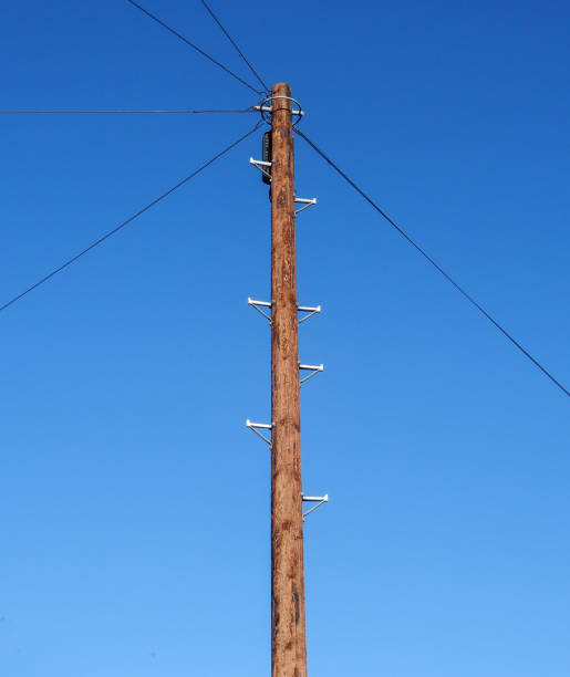 istock A standard UK wooden telegraph pole against a blue sky 900184600