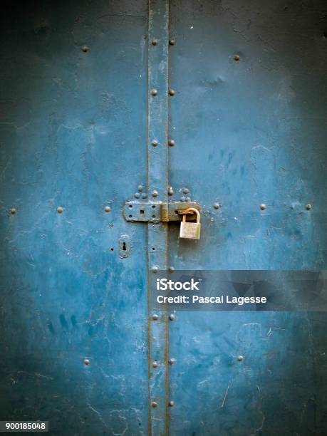 Lock On Blue Door Stock Photo - Download Image Now - Door, Architecture, Blue