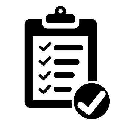 Clipboard with checklist icon. Paper clipboard document symbol.