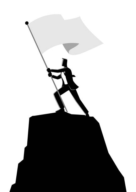 biznesmen trzymający flagę na szczycie skały - flag bearer stock illustrations