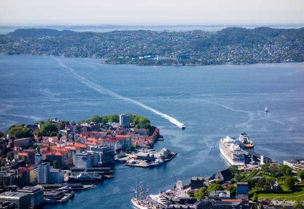 Bergen, Norway - May 19, 2017: The Bergen Port is an international seaport located in the city center.