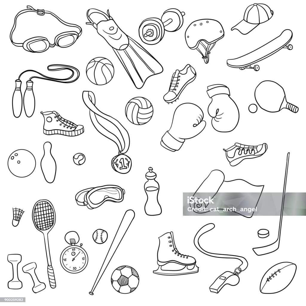 vector sport doodle set vector sport doodle set, isolated hand drawn design elements Doodle stock vector