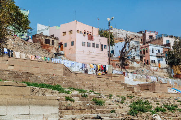 istock Ganges ghat in Varanasi, laundry drying by the river. 900275066