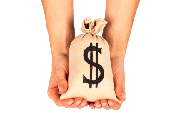 istock Hand Holding Money Bag Isolated On White 900294564