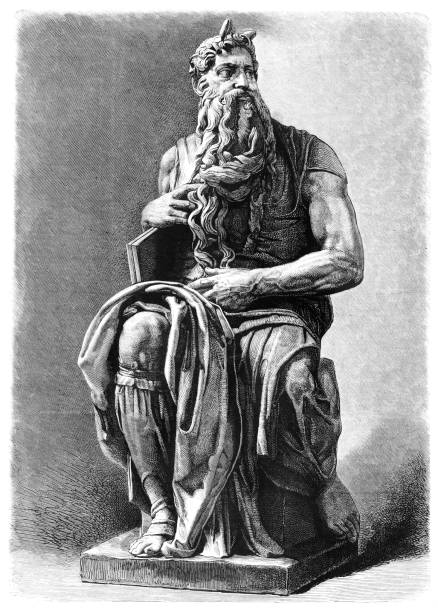 Statue Moses from Michelangelo in San Pietro Vincoli Rome Italy Steel engraving Michelangelo's Moses San Pietro Vincoli Rome Italy michelangelo stock illustrations