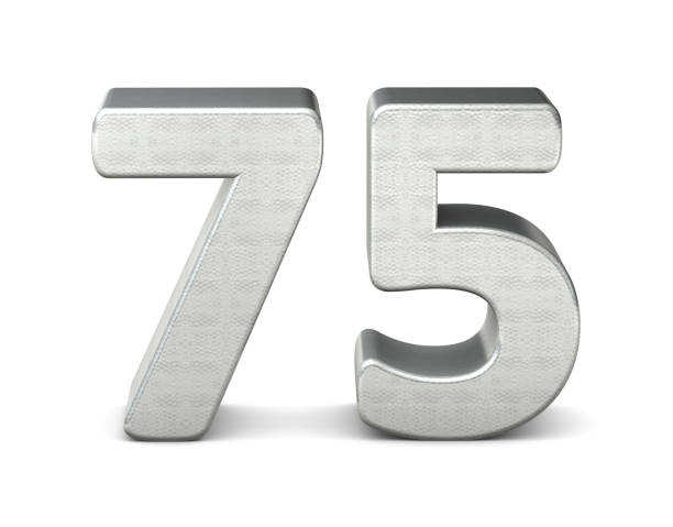 75 número estructura plata 3d render 3d - number 70 fotografías e imágenes de stock