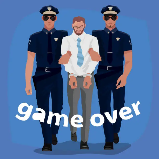 Vector illustration of Police officers arrested man in office suit