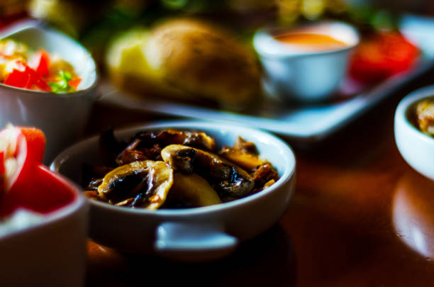 Set with different appetizers in small portions, healthy and delicious snacks, diet food