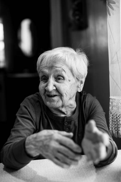 istock An elderly woman black and white portrait. 900352964