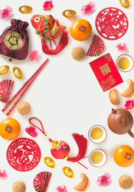 istock Flat lay Chinese new year decoration text space image. 900360258