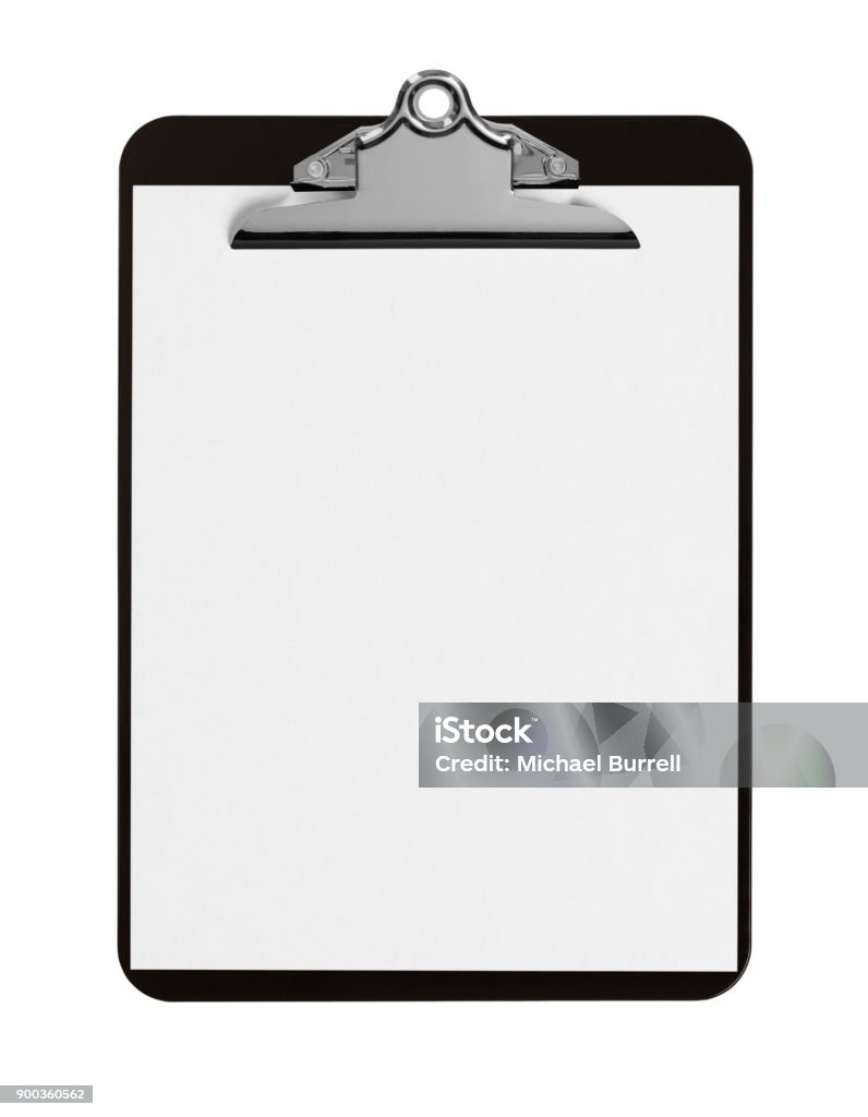 Black Clipboard with Paper Classic Black Clipboard with Blank White Paper on Isolated Background. Clipboard Stock Photo