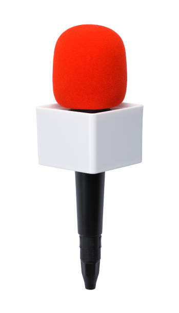 Blank News Microphone Media Journalist Microphone With Copy Space Cut Out on White Background. journalist stock pictures, royalty-free photos & images
