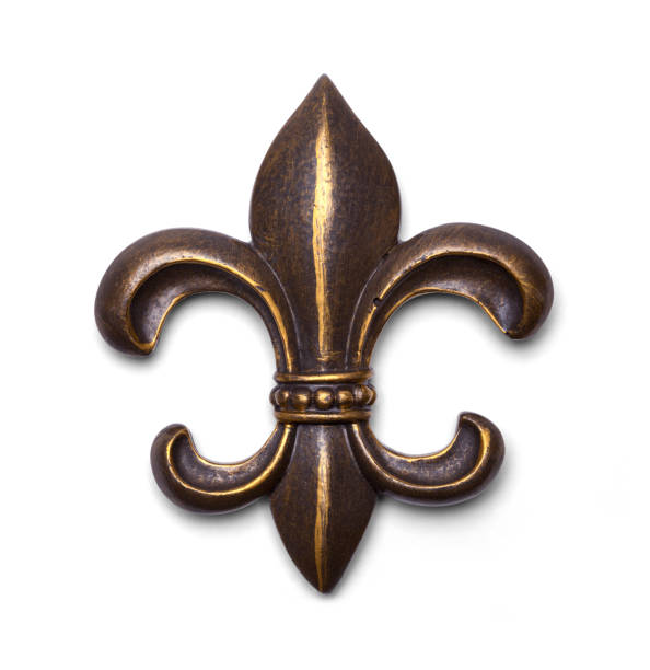 Bronze Flour of the Royal Flour De Lis Symbol Isolated on White Background. new orleans fleur de lis stock pictures, royalty-free photos & images