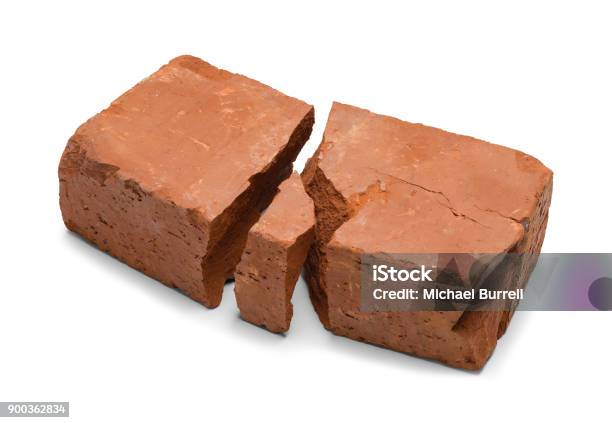 Broken Red Brick Stock Photo - Download Image Now - Brick, Broken, White Background