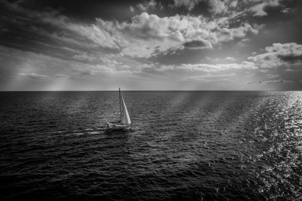 istock White yacht under a white sail. Montenegro. 900362932