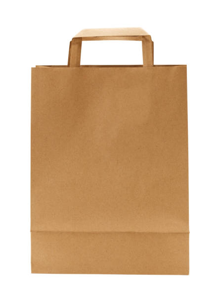 茶色の紙バッグ前面 - paper bag bag brown handle ストックフォトと画像