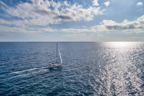 istock White yacht under a white sail. Montenegro. 900362968
